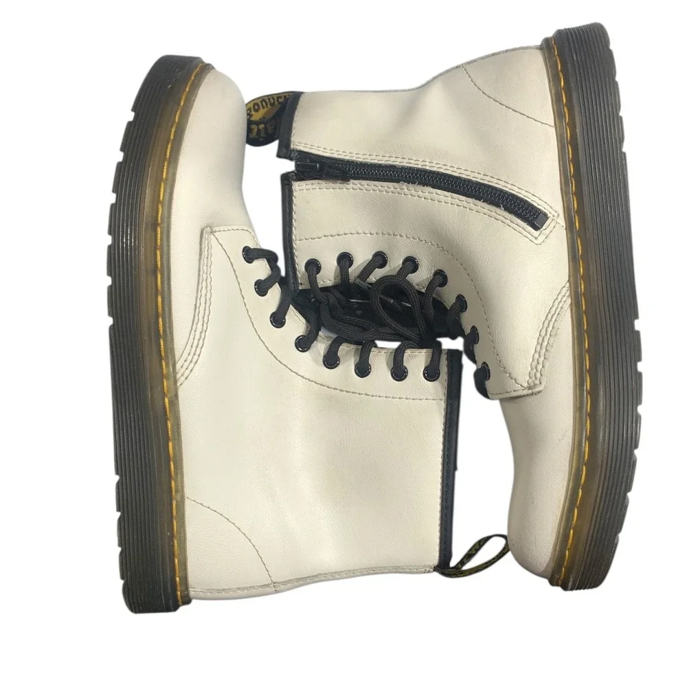Dr Martens Kids White Zavala J Boots‎ Size 4 US M 5 US L Side Zip Lace Up